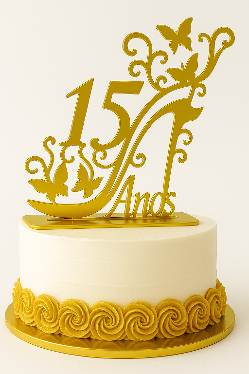 Topo De Bolo 15 Anos Acrílico Dourado
