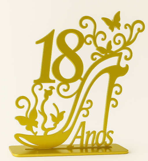 Topo De Bolo 18 Anos Acrílico Dourado