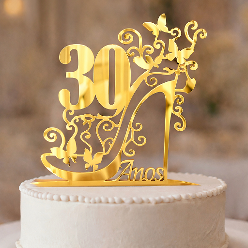 Topo De Bolo 30 Anos Acrílico Dourado