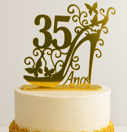 Topo De Bolo 35 Anos Acrílico Dourado