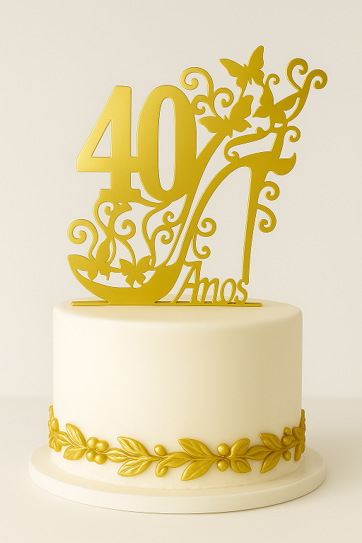 Topo De Bolo 40 Anos Acrílico Dourado