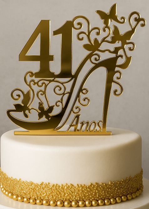 Topo De Bolo 41 Anos Acrílico Dourado