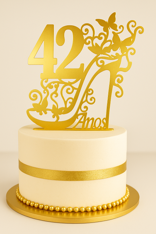 Topo De Bolo 42 Anos Acrílico Dourado