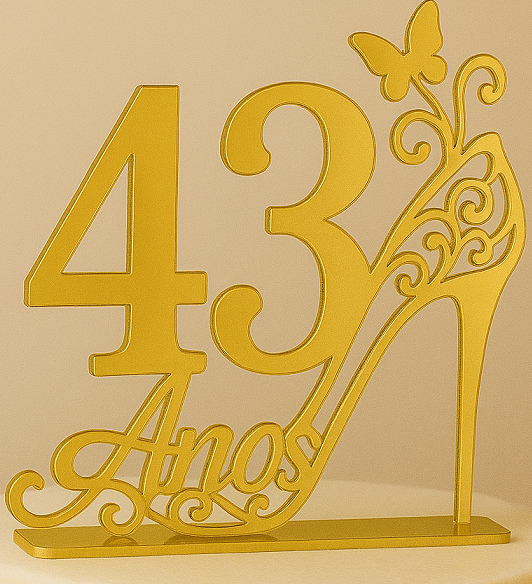 Topo De Bolo 43 Anos Acrílico Dourado