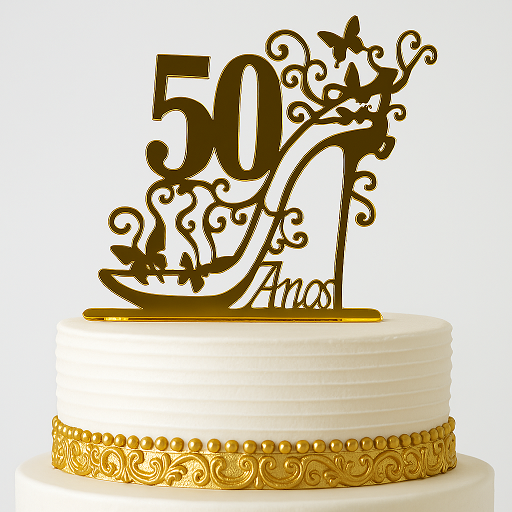 Topo De Bolo 50 Anos Acrílico Dourado